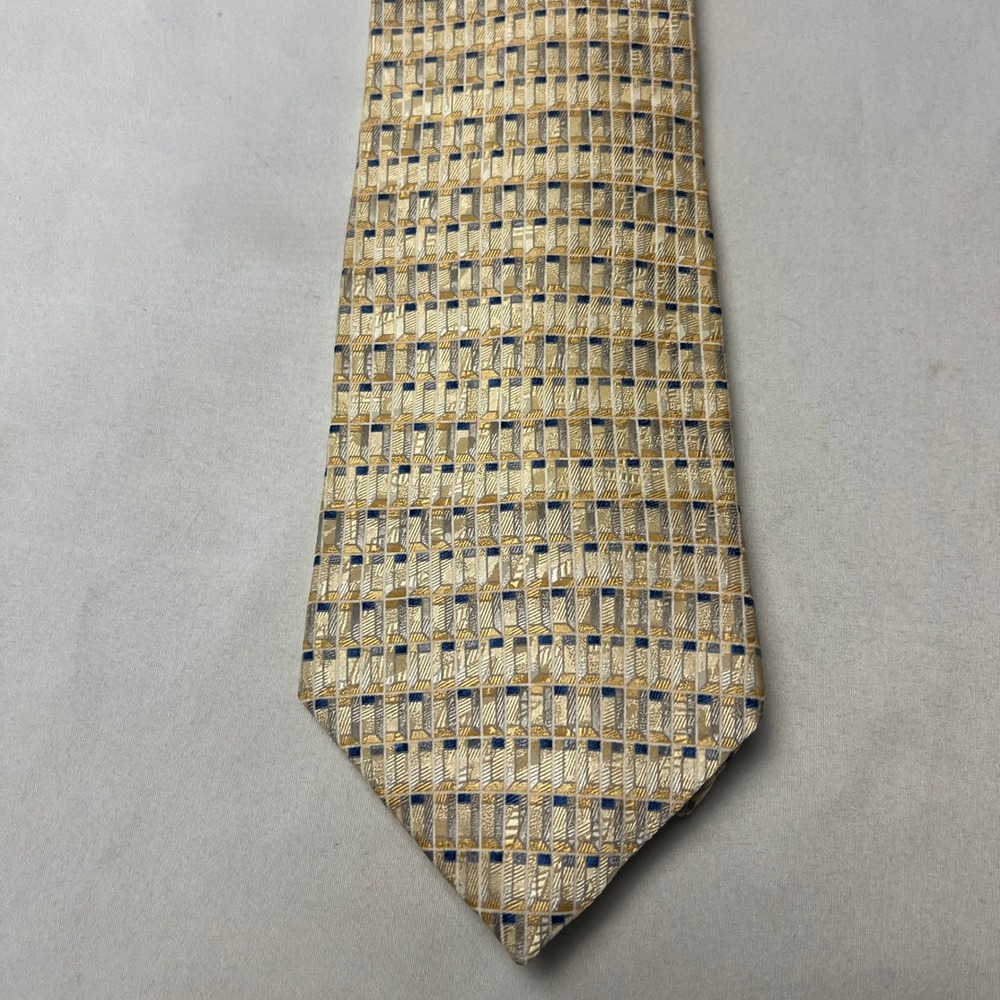 Barrington Necktie Woven Geometric Textured Gold Blue Gray Silk Tie Professional